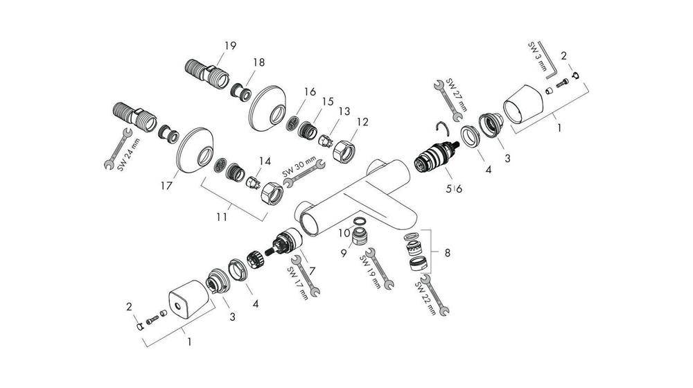 hansgrohe HG Wannenthermostat ECOSTAT UNIVERSAL DN 15, Aufputz chrom