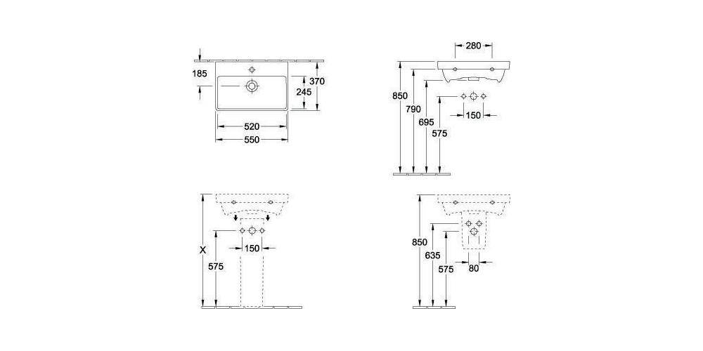 Villeroy & Boch V&B Waschtisch Compact AVENTO 550x370mm, mit ÜL we