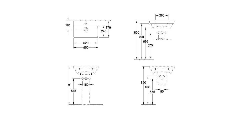 Villeroy & Boch V&B Waschtisch Compact AVENTO 550x370mm, mit ÜL we