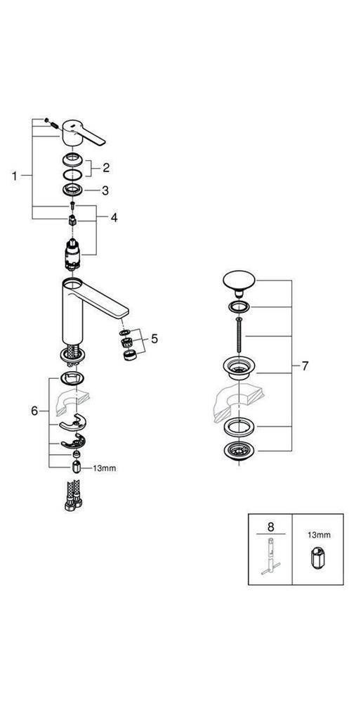 GROHE Einhand-Waschtischbatterie Lineare 1/2Zoll, Push-open S-Size