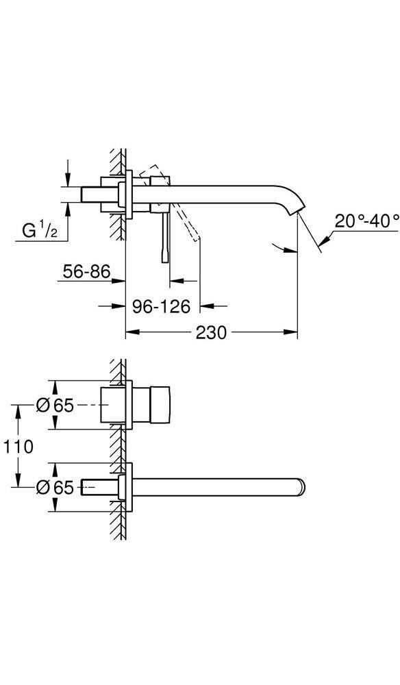 GROHE 2-Loch-Waschtischbatterie ESSENCE Ausldg 230mm su-st