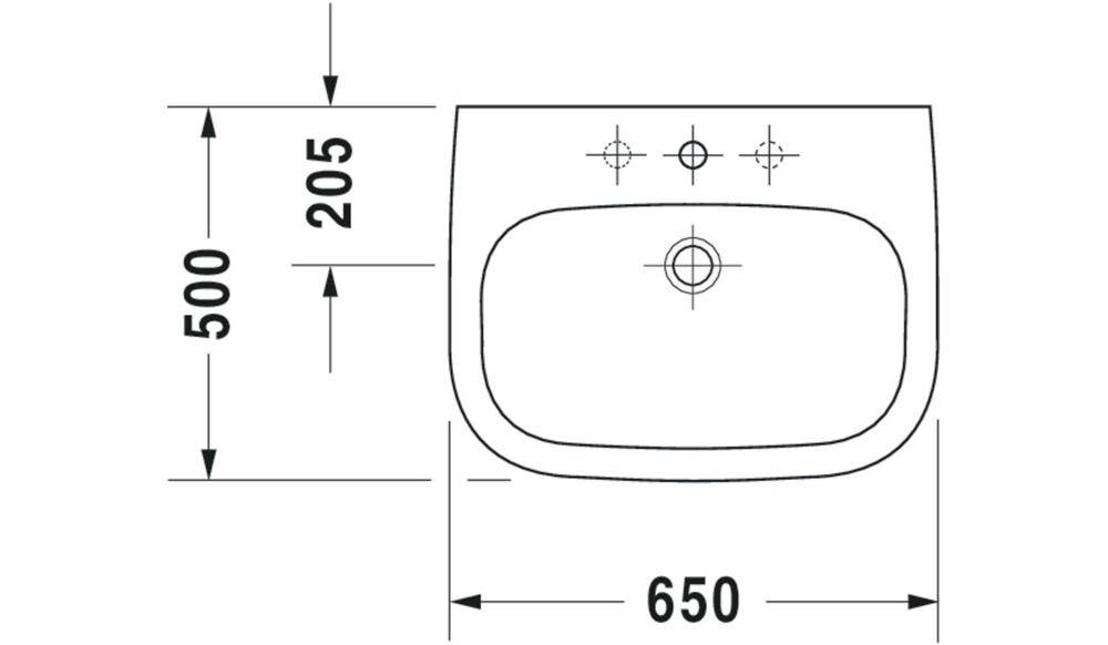 Duravit Waschtisch D-CODE m ÜL HLB 1 Hahnloch 650x500mm weiß 650 x