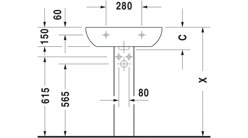 Duravit Waschtisch D-CODE m ÜL HLB 1 Hahnloch 650x500mm weiß 650 x