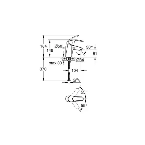 GROHE Einhand-WTbatterie EUROSMART DN 15 S-Size glatter Körper chr GROHE Einhand-WTbatterie EUROSMART DN 15 S-Size glatter Körper chr