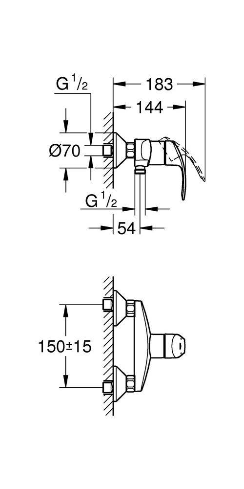 GROHE Einhand-Brausebatterie EUROSMART DN 15 Wd-Mont chr chrom