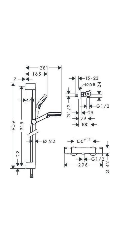 hansgrohe HG Br.set CROMETTA ECOSTAT 1001 CL COMBI Brausestange 900mm