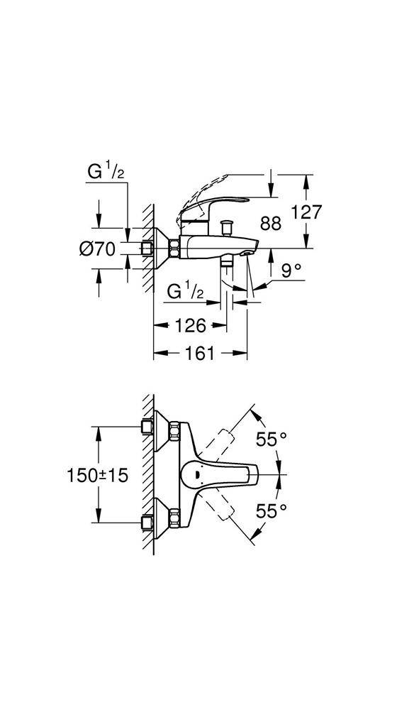 GROHE Einhand-Wannenbatterie EUROSMART DN 15 Wd-Mont chr