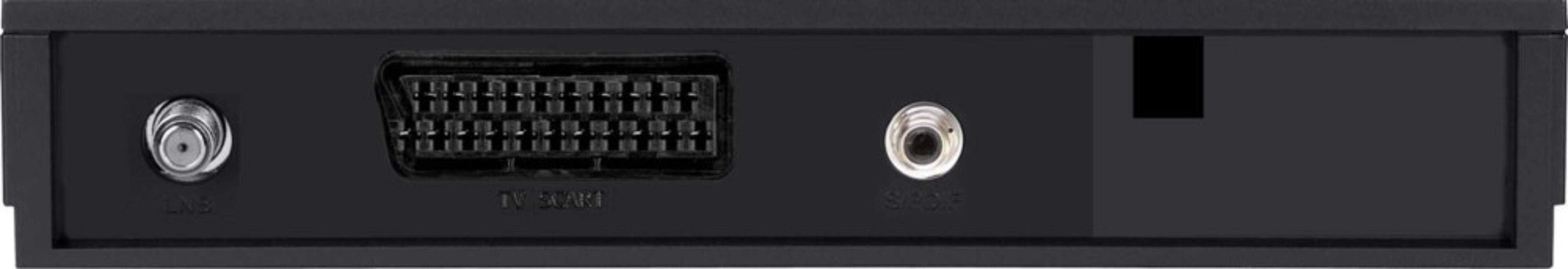 Ein Nahaufnahmebild von zwei Anschlüssen: Ein rechteckiger Mehrfachstift-Anschluss links und ein runder Stecker, beschriftet mit 