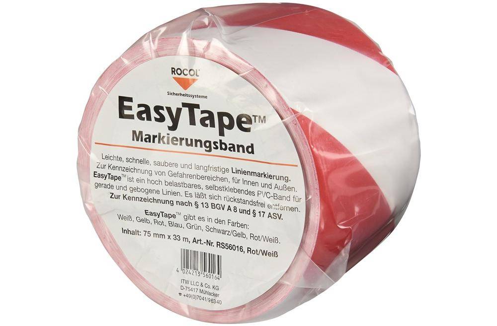 ROCOL Bodenmarkierungsband Easy Tape PVC rot/weiß Länge 33 m Breite