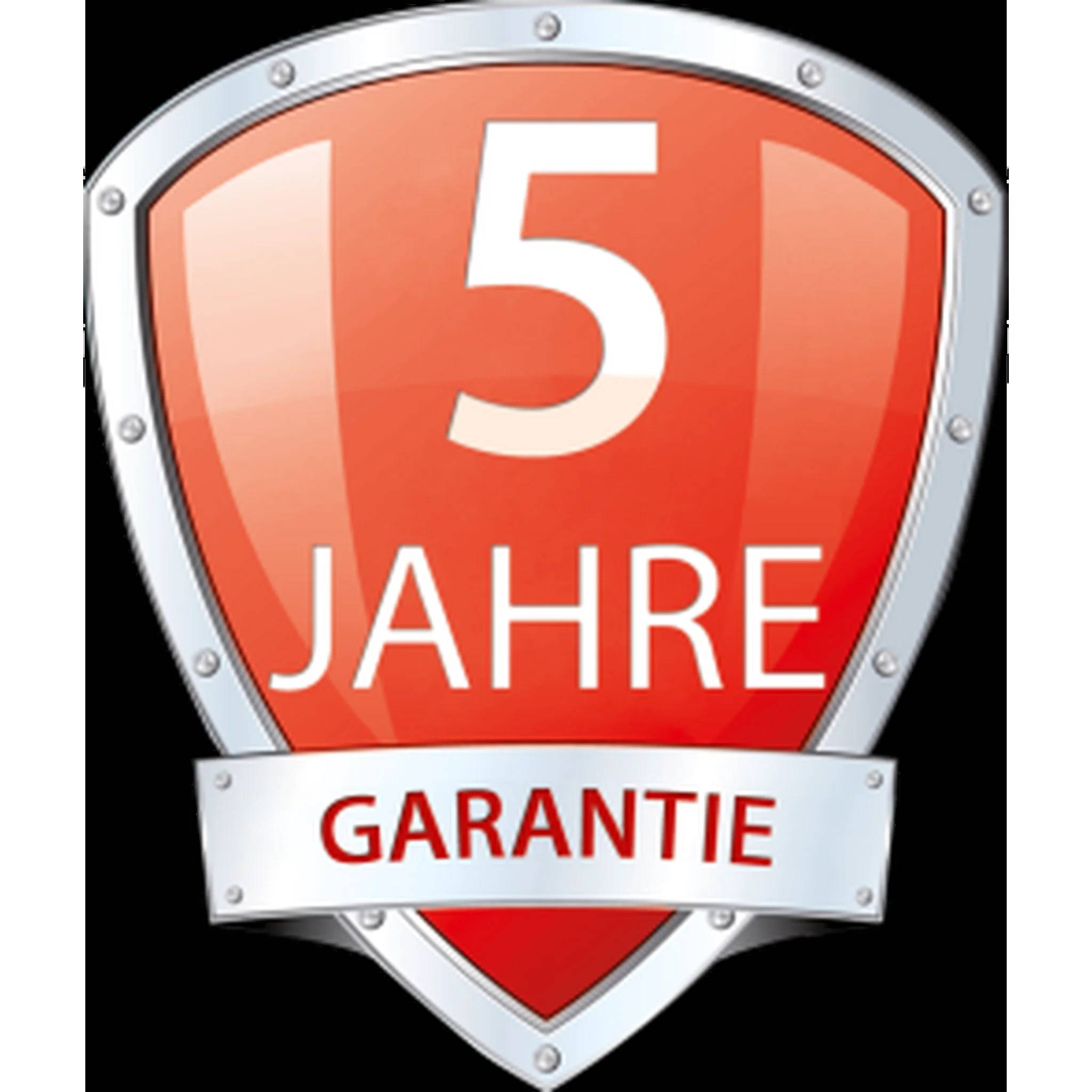 Rotes Schildabzeichen mit „5 JAHRE GARANTIE