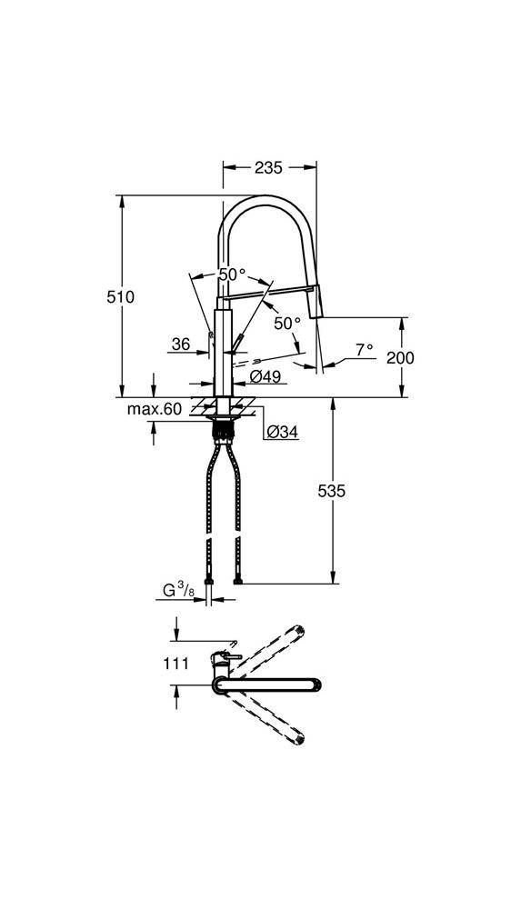 GROHE Einhand-Spültischbatterie CONCETTO 1/2Zoll Profibrause chr chrom