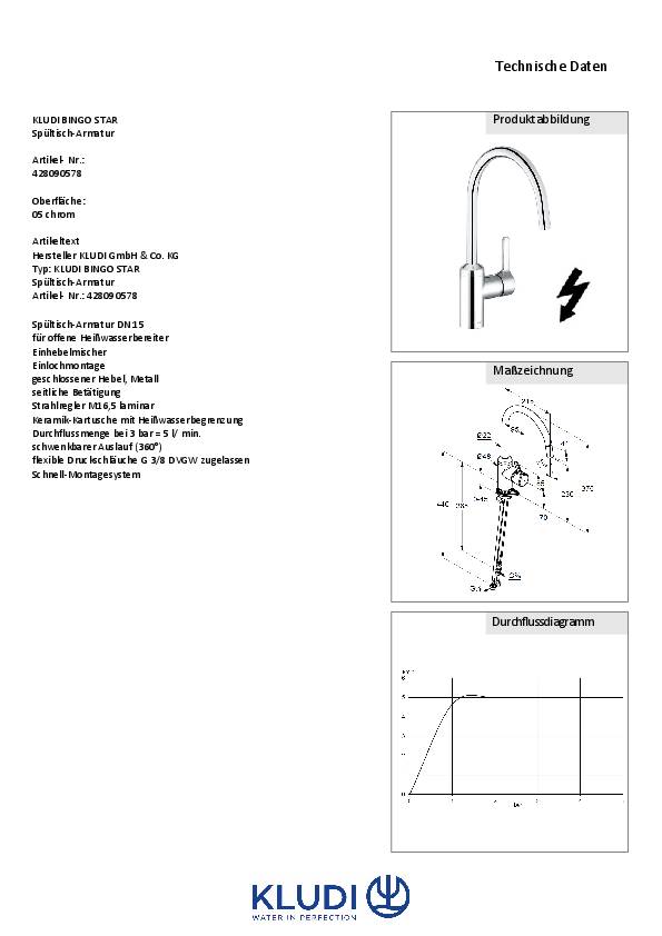 Kludi SPT-Einhandmischer BINGO STAR DN 15 f drucklose Speicher chr