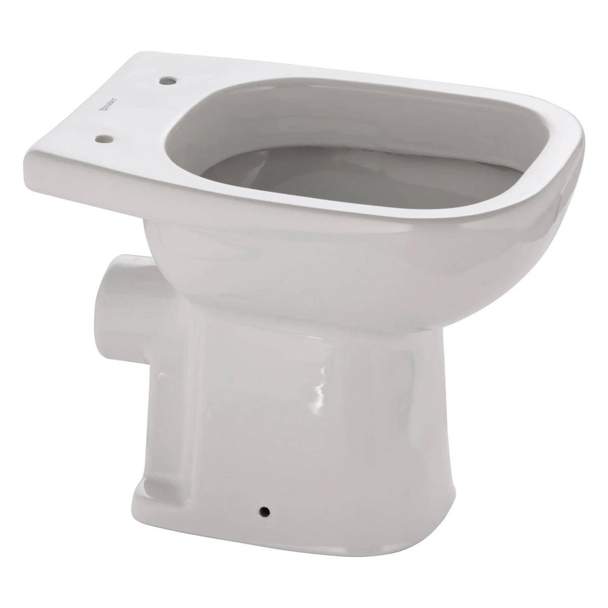 Weiße Keramik-Standtoilette mit offener Sitzfläche, isoliert auf weißem Hintergrund dargestellt.
