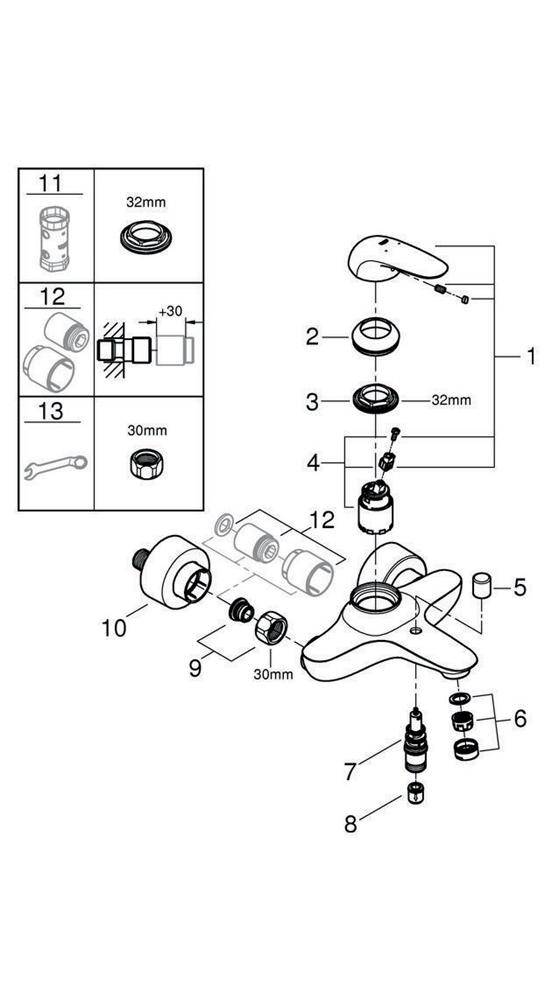 GROHE Einhand-Wannenbatterie EUROSTYLE 1/2Zoll chr chrom