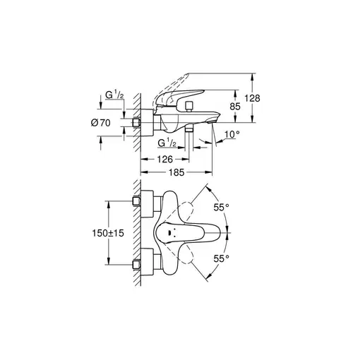 GROHE Einhand-Wannenbatterie EUROSTYLE 1/2Zoll chr chrom GROHE Einhand-Wannenbatterie EUROSTYLE 1/2Zoll chr chrom