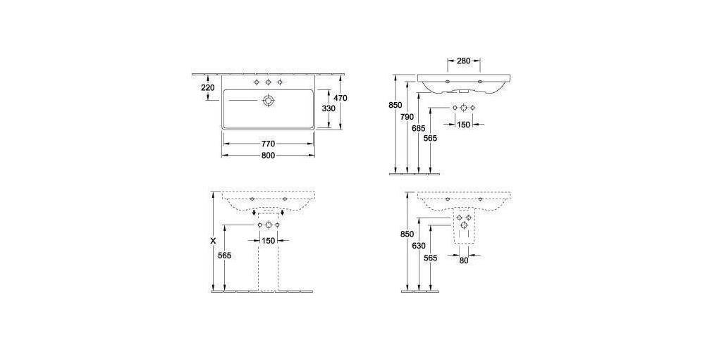 Villeroy & Boch V&B Schrankwaschtisch AVENTO 800x470mm f 3-L Arm