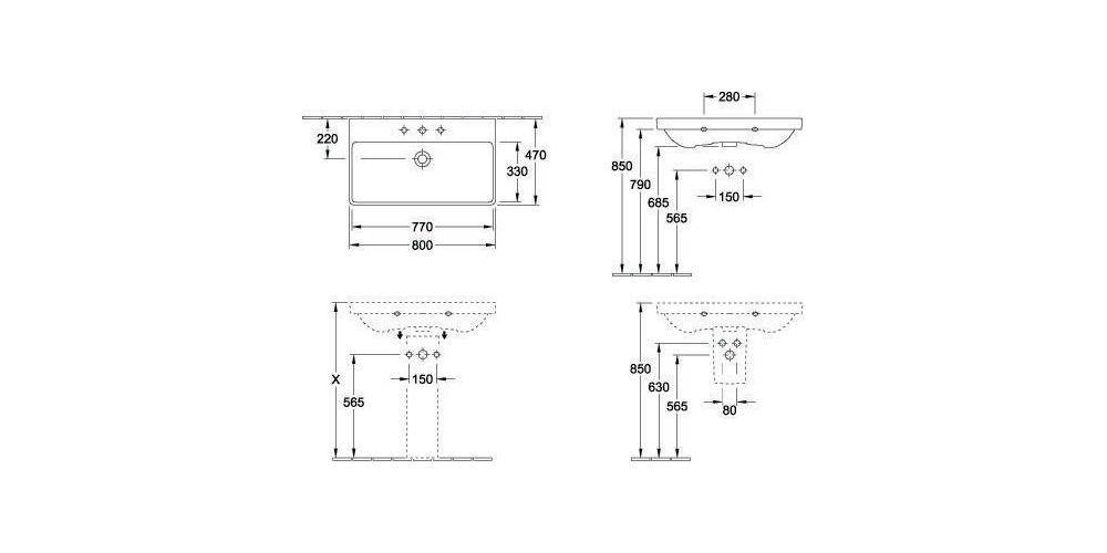 Villeroy & Boch V&B Schrankwaschtisch AVENTO 800x470mm f 3-L Arm