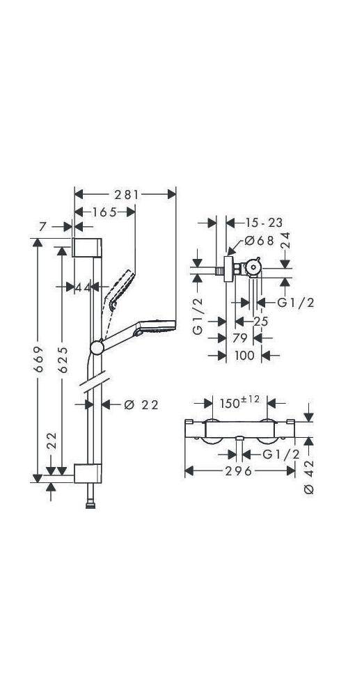 hansgrohe HG Br.set CROMETTA ECOSTAT 1001 CL COMBI Brausestange 650mm