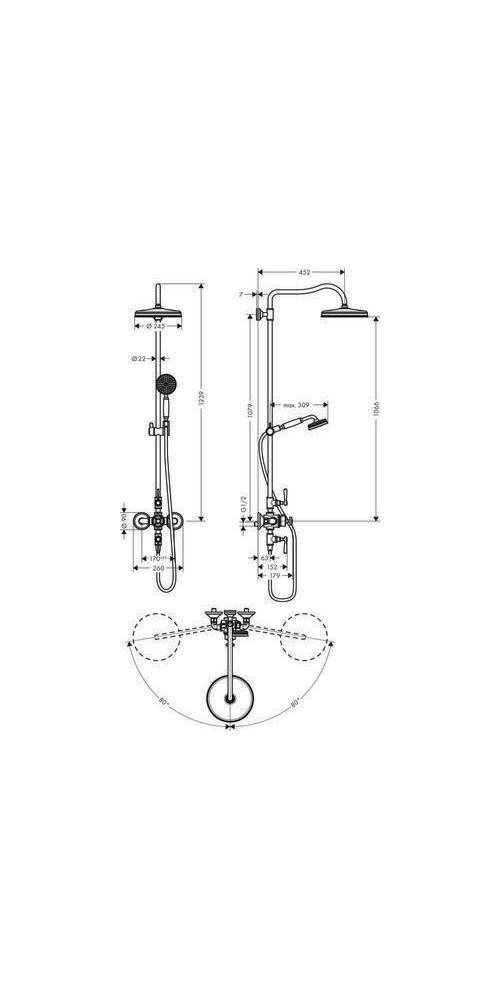 hansgrohe Showerpipe AXOR MONTREUX DN 15 m Therm. und 1jet Kopfbrause