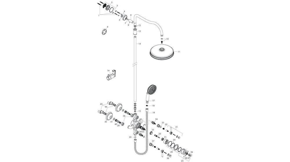 hansgrohe Showerpipe AXOR MONTREUX DN 15 m Therm. und 1jet Kopfbrause