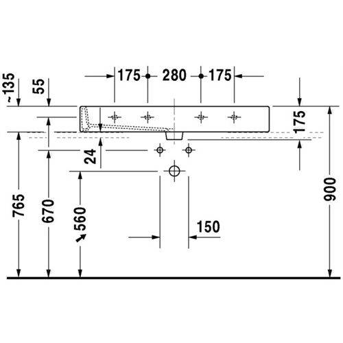Duravit DU Waschtisch Vero 1000 mm o.ÜL, m.HLB, o.HL, geschl., weiss
