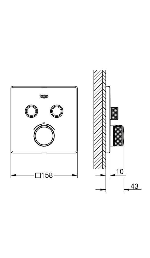 GROHE Thermostat GROHTHERM SMARTCONTROL eckig, 2 Absperrventile chrom