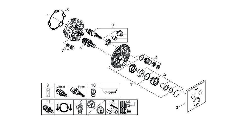 GROHE Thermostat GROHTHERM SMARTCONTROL eckig, 2 Absperrventile chrom