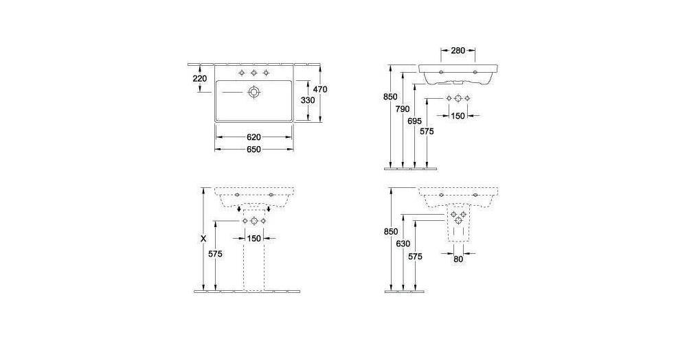 Villeroy & Boch V&B Waschtisch AVENTO 650x470mm, mit ÜL we Alpin