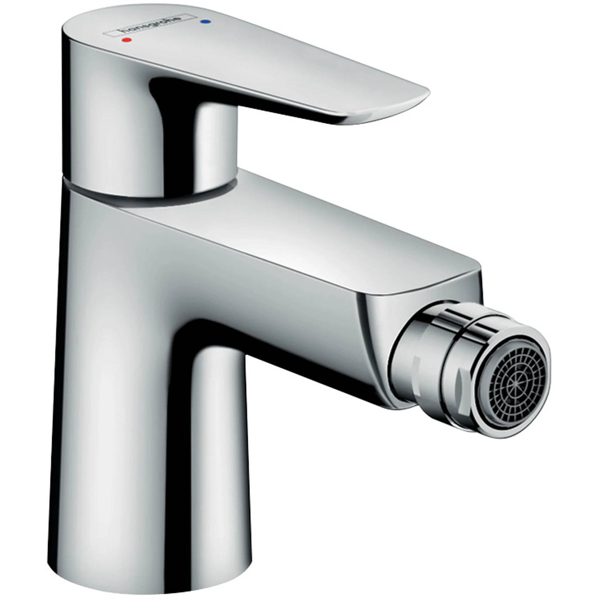 Verchromter Einhebel-Badezimmerwasserhahn mit zylindrischem Gehäuse und integriertem Perlator, gezeigt auf weißem Hintergrund.