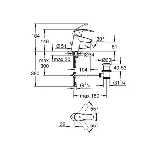 GROHE Einhand-Waschtischbatterie EUROSMART S-Size chr chrom GROHE Einhand-Waschtischbatterie EUROSMART S-Size chr chrom