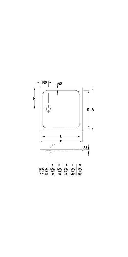 Villeroy & Boch V&B Duschwanne LIFETIME PLUS Qu. xtr-fl m AR