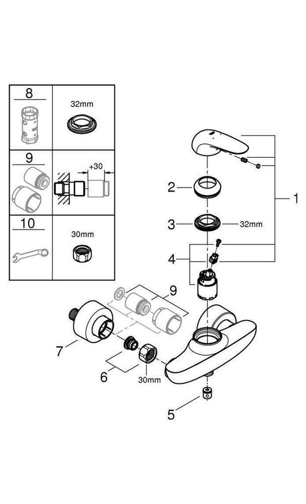 GROHE Einhand-Brausebatterie EUROSTYLE 1/2Zoll chr chrom