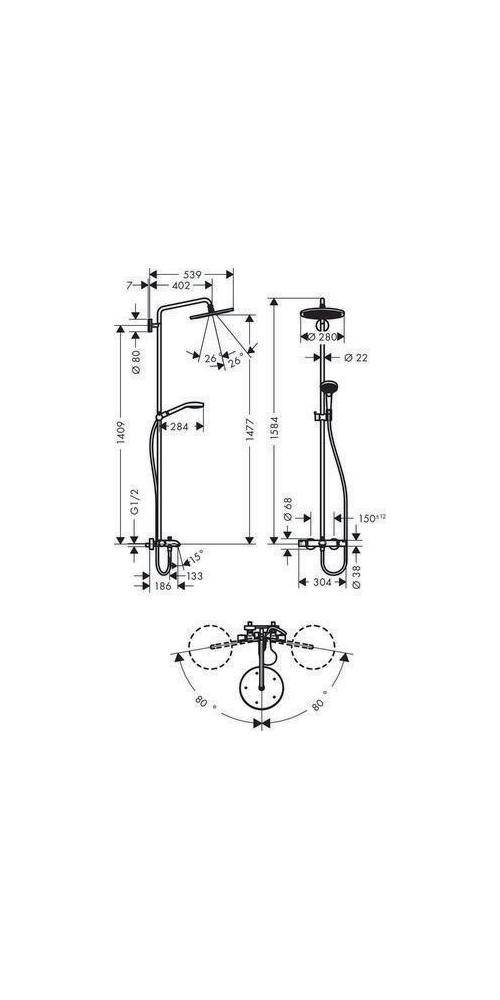 hansgrohe HG Showerpipe CROMA SELECT 280 1JET DN 15, für Wanne chrom