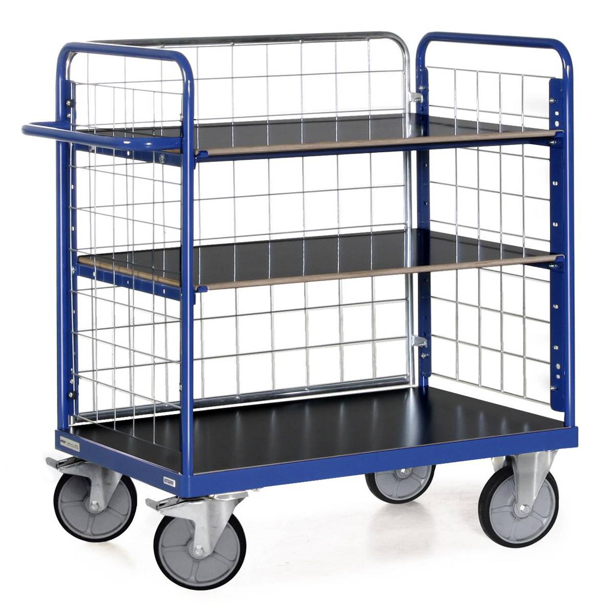 Etagenwagen, Serie F 600, 3 verstellbare Ladeflächen, Traglast 600 Kg, 3 Gitterw