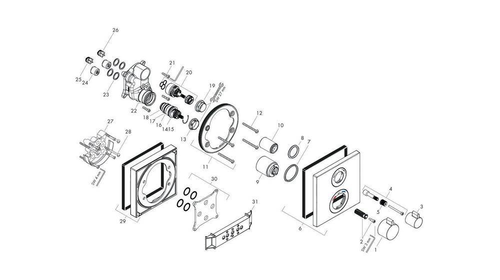 hansgrohe HG Fertigmontageset ECOSTAT SQUARE f UP-Thermostat 2
