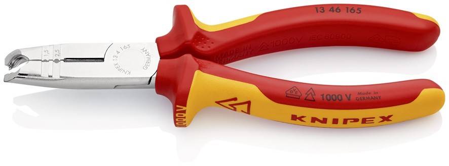 Rot-gelbe Knipex-Abisolierzange mit Isolierung auf weißem Hintergrund.