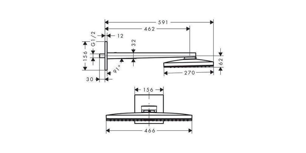 hansgrohe Kopfbrause AXOR SHOWERSOLUTIONS eckig, 1 jet, 460x270mm