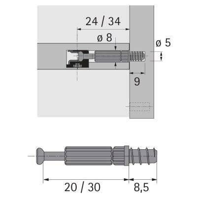 Twister-Einschraubdübel Twister DU 319 T/DU 320 T STA S.30mm HETTICH