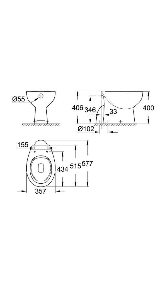 GROHE Stand-Tiefspül-WC Bau Keramik spülrandlos, Abgang senkrecht