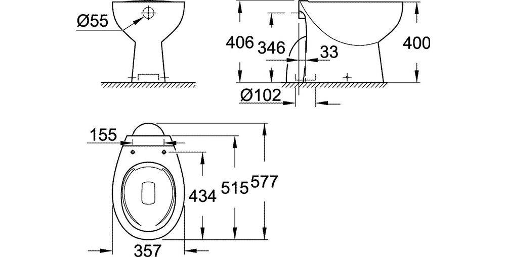 GROHE Stand-Tiefspül-WC Bau Keramik spülrandlos, Abgang senkrecht