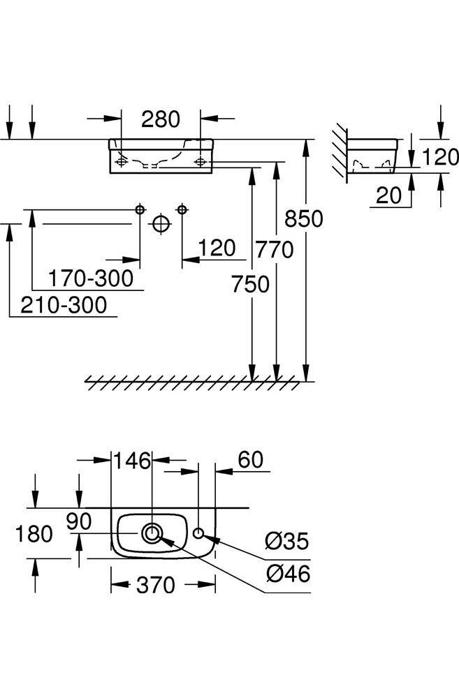 GROHE Handwaschbecken EURO KERAMIK 1 HL m ÜL 370x180mm awe 370 x 180