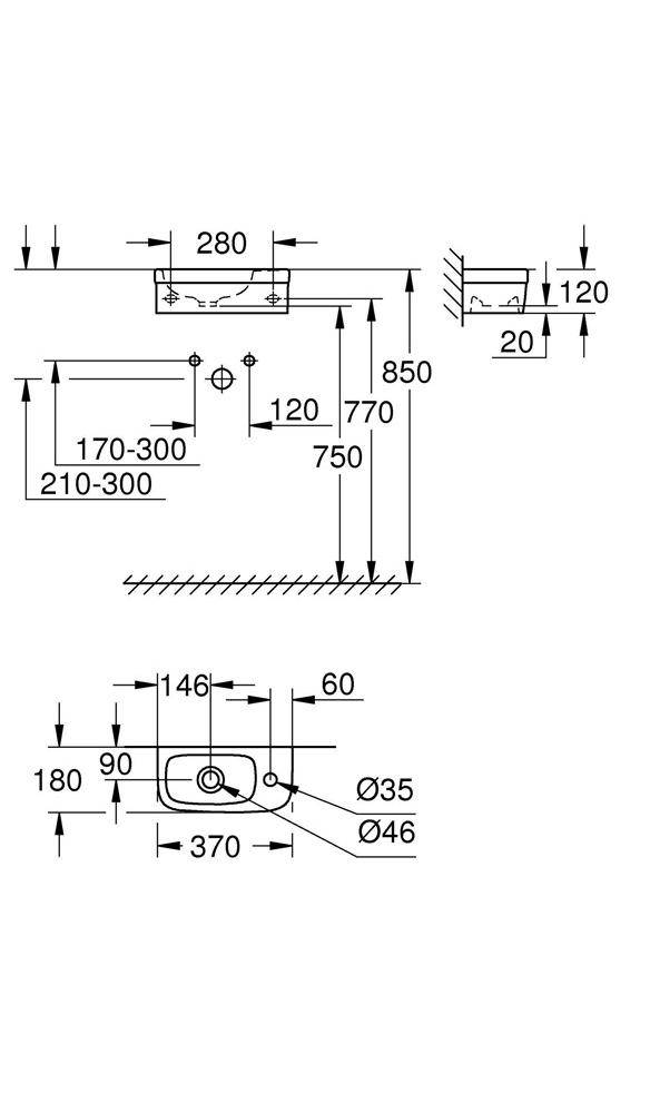 GROHE Handwaschbecken EURO KERAMIK 1 HL m ÜL 370x180mm awe 370 x 180