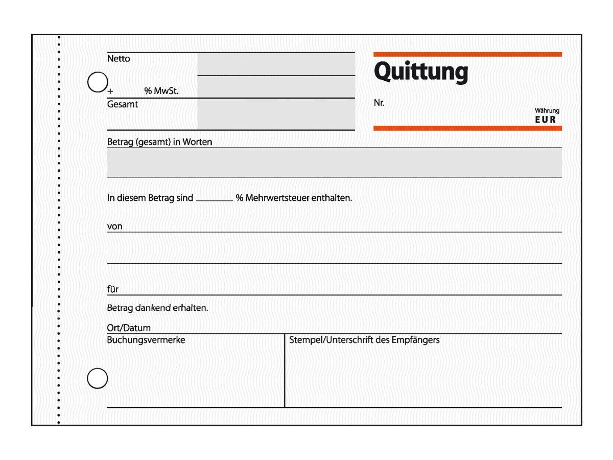 Sigel Quittung - 50 Blatt - A6 - Querformat