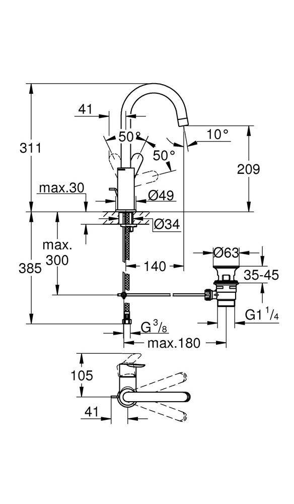 GROHE Einhand-Waschtischbatterie BAUEDGE DN 15, L-Size chrom
