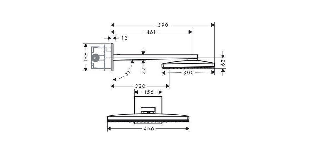 hansgrohe Kopfbrause AXOR SHOWERSOLUTIONS Brausearm eckig, 3 jet,