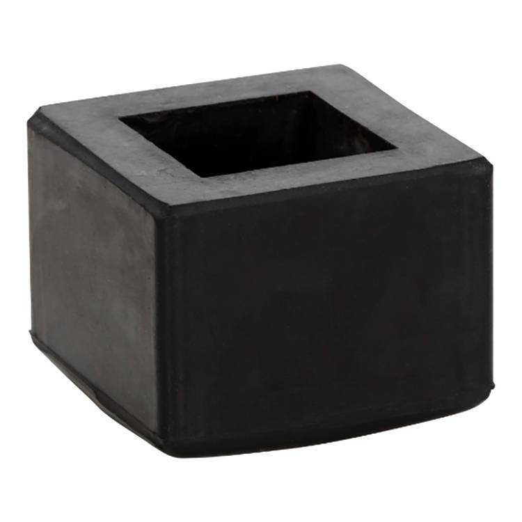 Eine schwarze Gummi-Stuhlbeinfassung mit einer Hohlöffnung, die zum Schutz von Bodenbelägen und zur Stabilisierung des Stuhls verwendet wird.