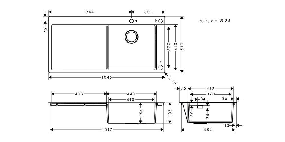 hansgrohe HG Einbauspüle 450 m Abtr. links S715-F450 edelstahl