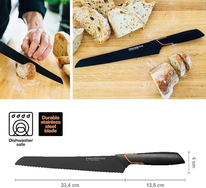 Fiskars Brotmesser, Modernes Design, Gesamtlänge: 35 cm, Qualitätsstahl/Kunststoff, Edge, 1003093