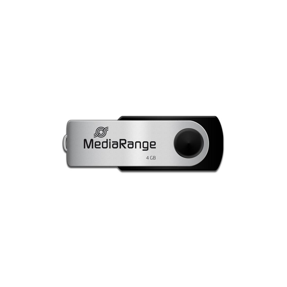 Silberner und schwarzer USB-Speicherstick mit der Aufschrift „MediaRange