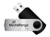 MediaRange 32 GB USB-Stick mit silbernem und schwarzem Schwenkdesign.